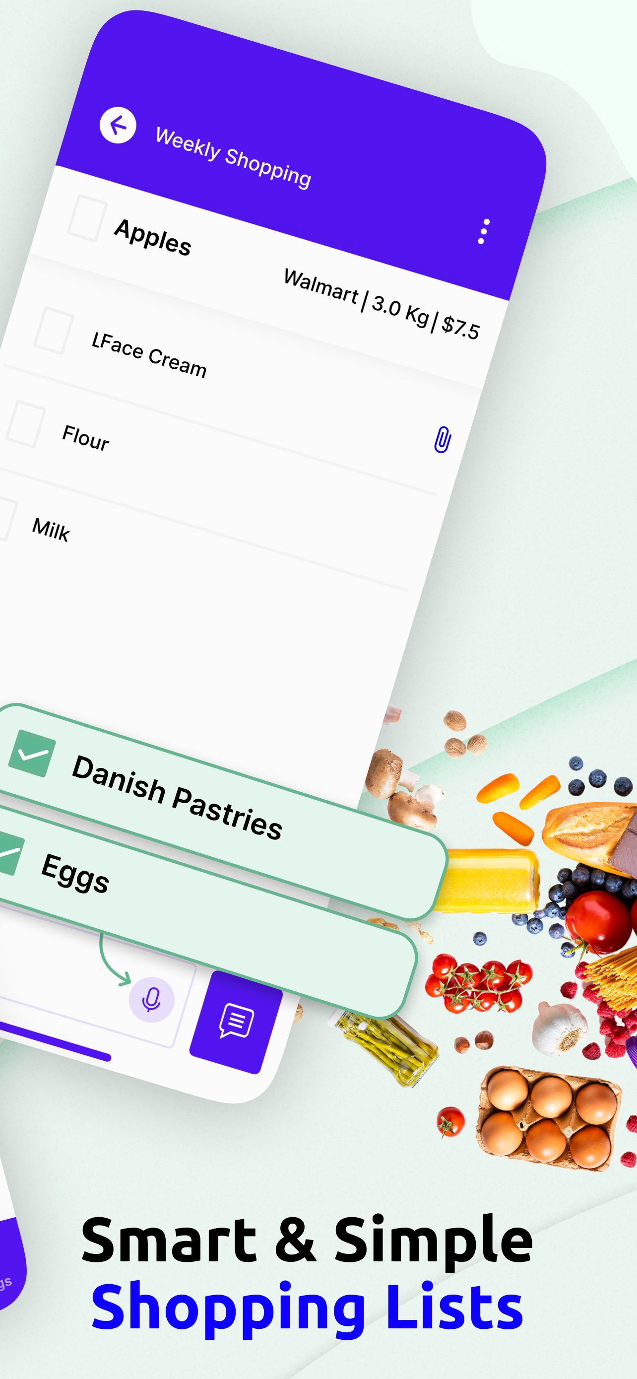 Two phones showing real-time grocery list sync